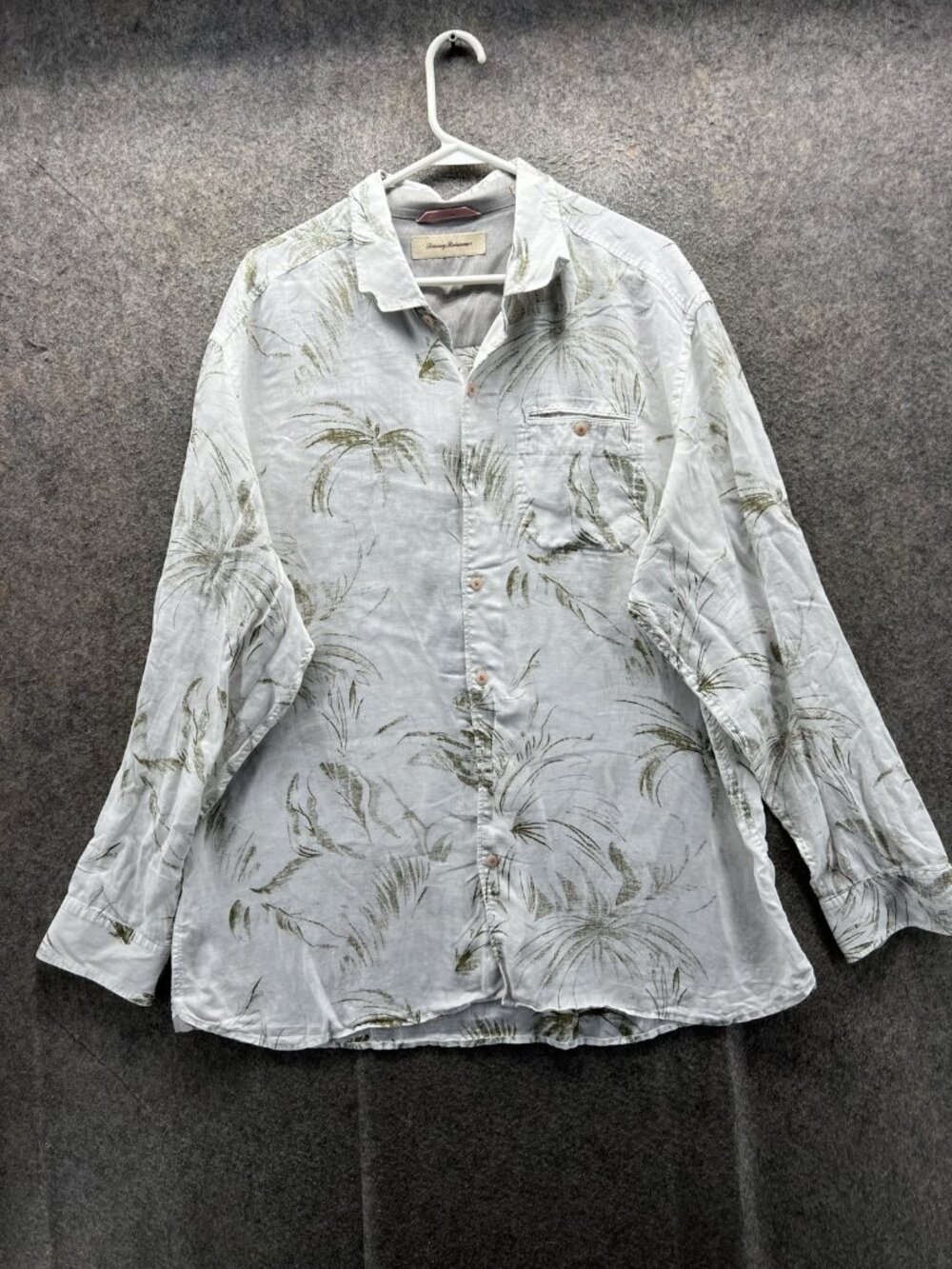 Tommy Bahama Shirt Men XL White Palm Print Long Sleeve Button Up Linen Tropical